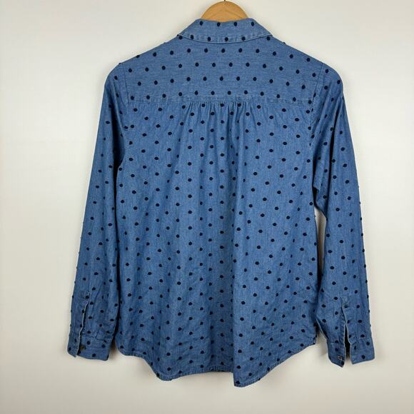 J Jill Denim Womens Button Up Shirt in Westerly Wash/Navy Blue Polka Dot Sz XS - Picture 9 of 16